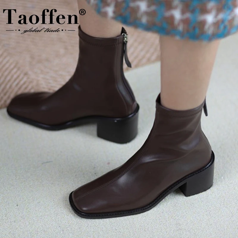 Taoffen Women Ankle Boots Thick Heels Short Boot Fashion Winter Shoes Women Ins Autumn Daily Office Lady Footwear Size 34-42