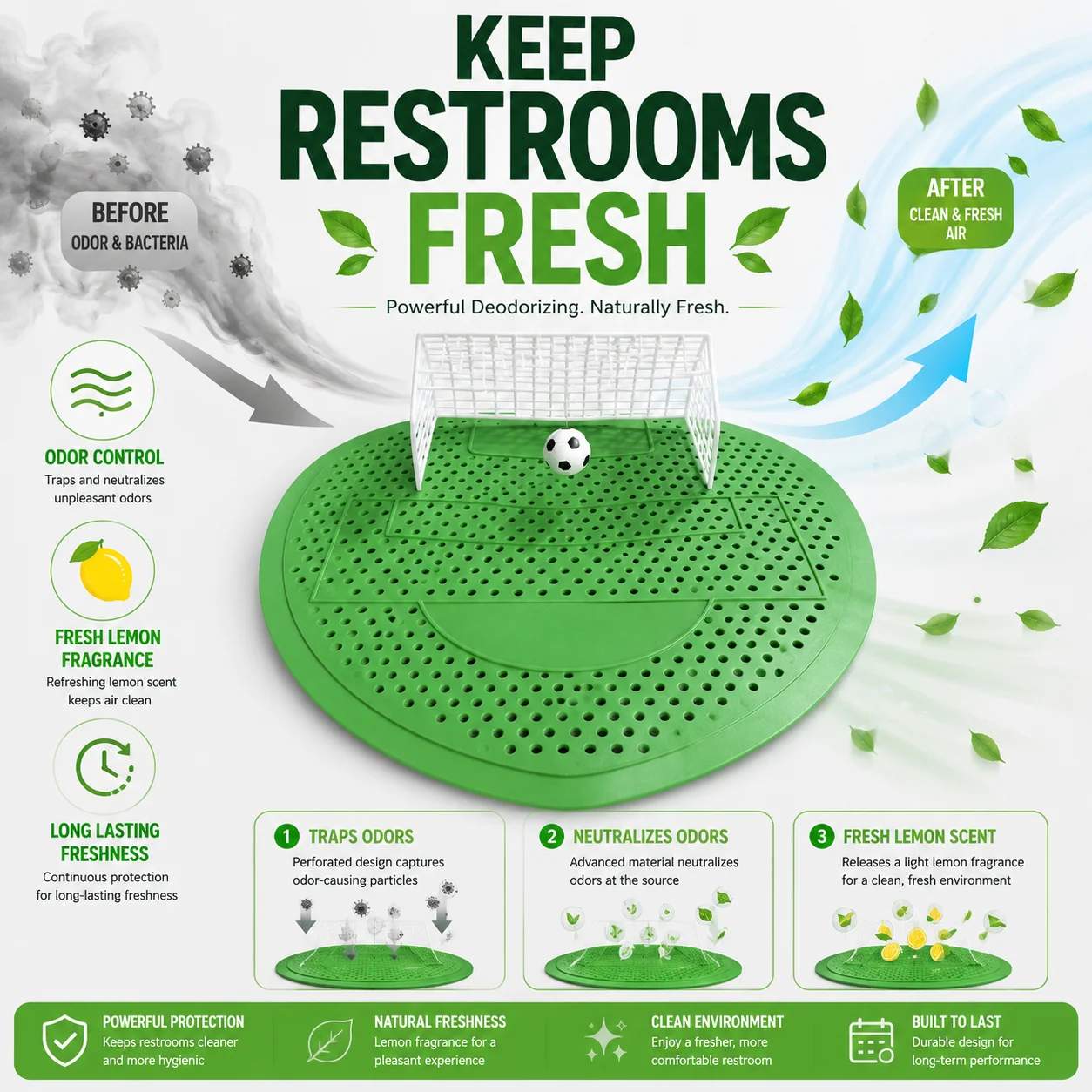 Lemon Scent Urinal Screen Deodorizer Mat Soccer Goal Urinal Freshener Splash Guard Filter for Men Restroom Bathroom