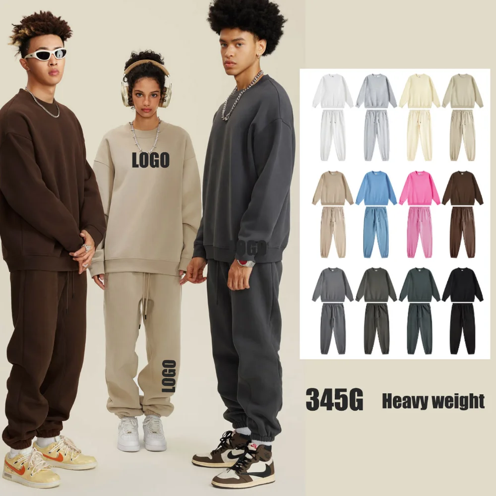 Custom LOGO Men\'s 2024 Autumn Winter New Cotton Polyester Sweater Heavy 345 grams Fleece Thickened Fashion Casual Couple Suit