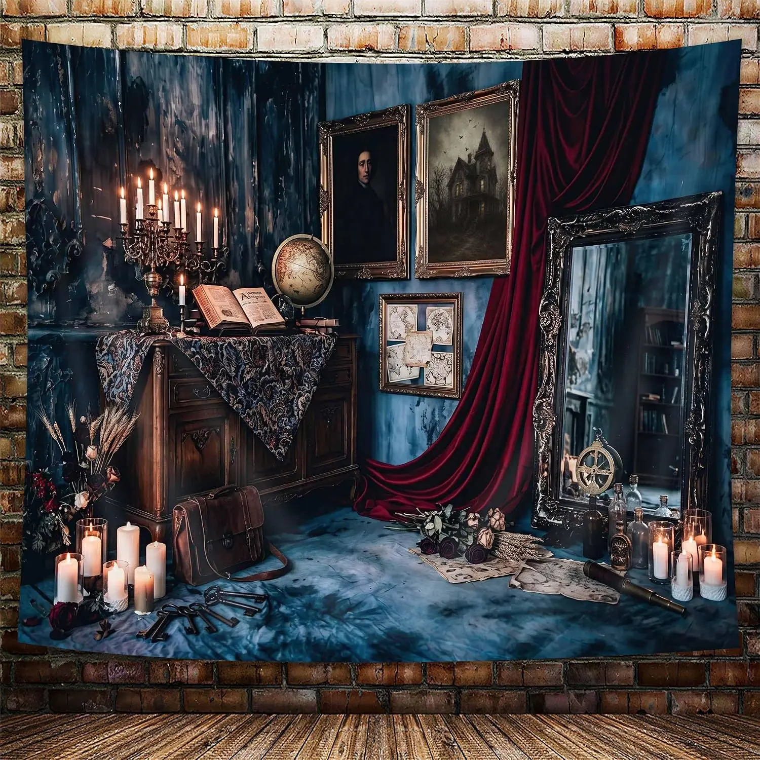 Wall Tapestry Large Wall Hanging Dark Academia Gothic Vintage Victorian Library Candelabra Old Books Skeleton Keys Antique