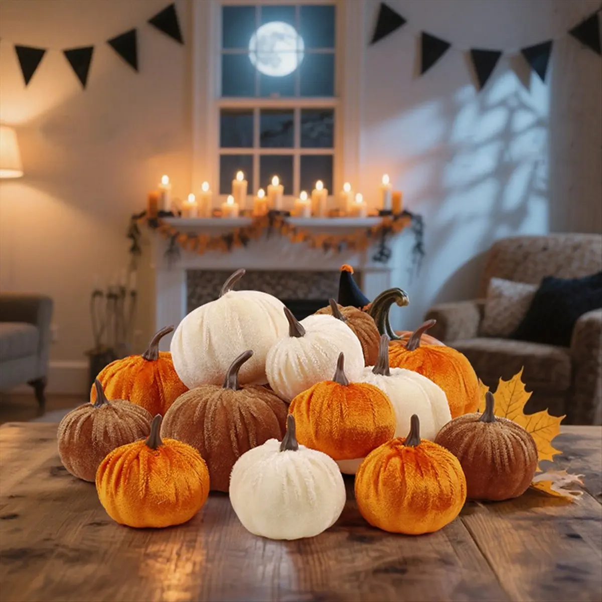 Artificial Pumpkins Decor,3 Colors Faux Flocked Pumpkins Decoration for Party Wedding Halloween Thanksgiving Table Decor