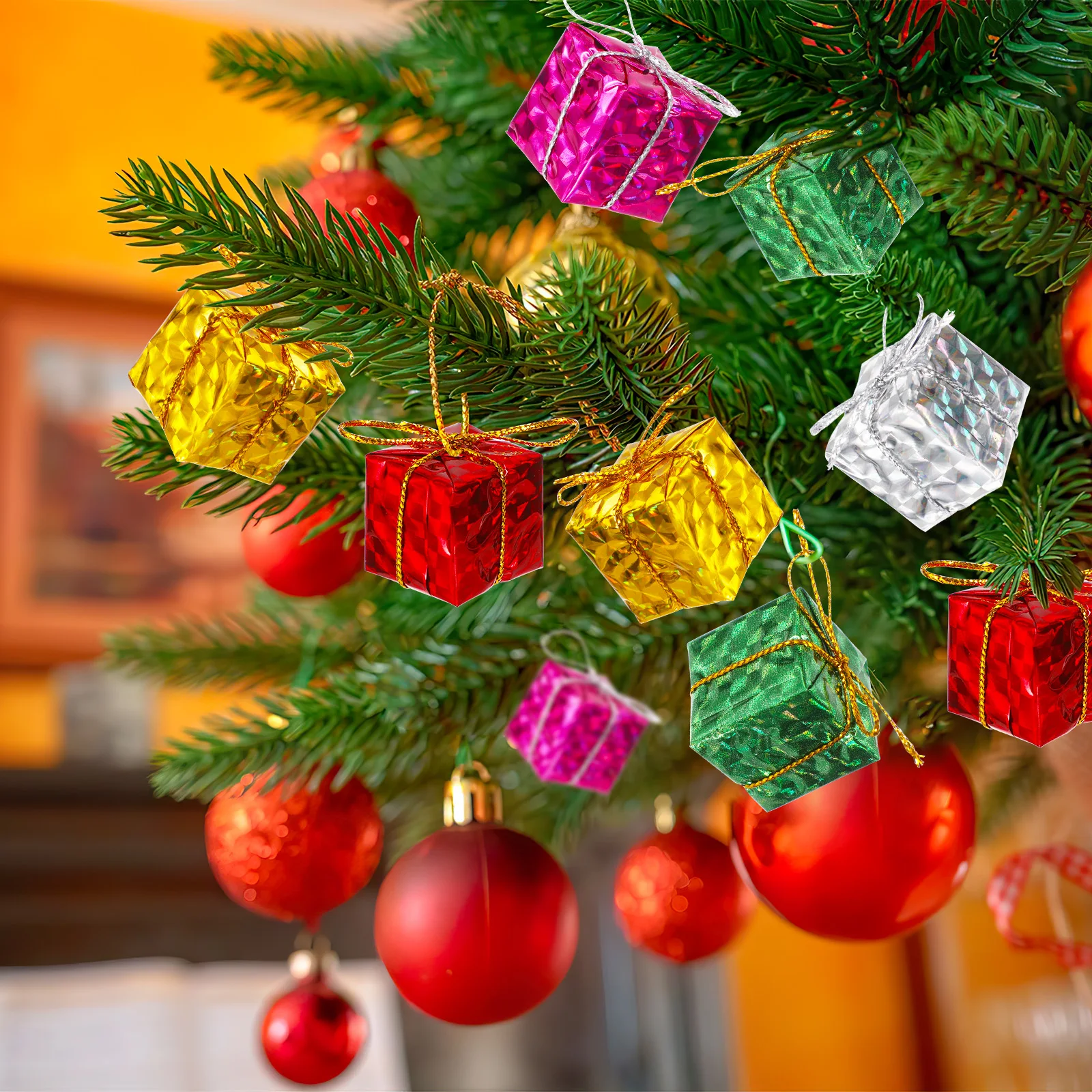 

72Pcs Christmas Tree Decorative Pendants Bright Colorful Hanging Ornaments Xmas Craft Gift Boxes Perfect Holiday Decor