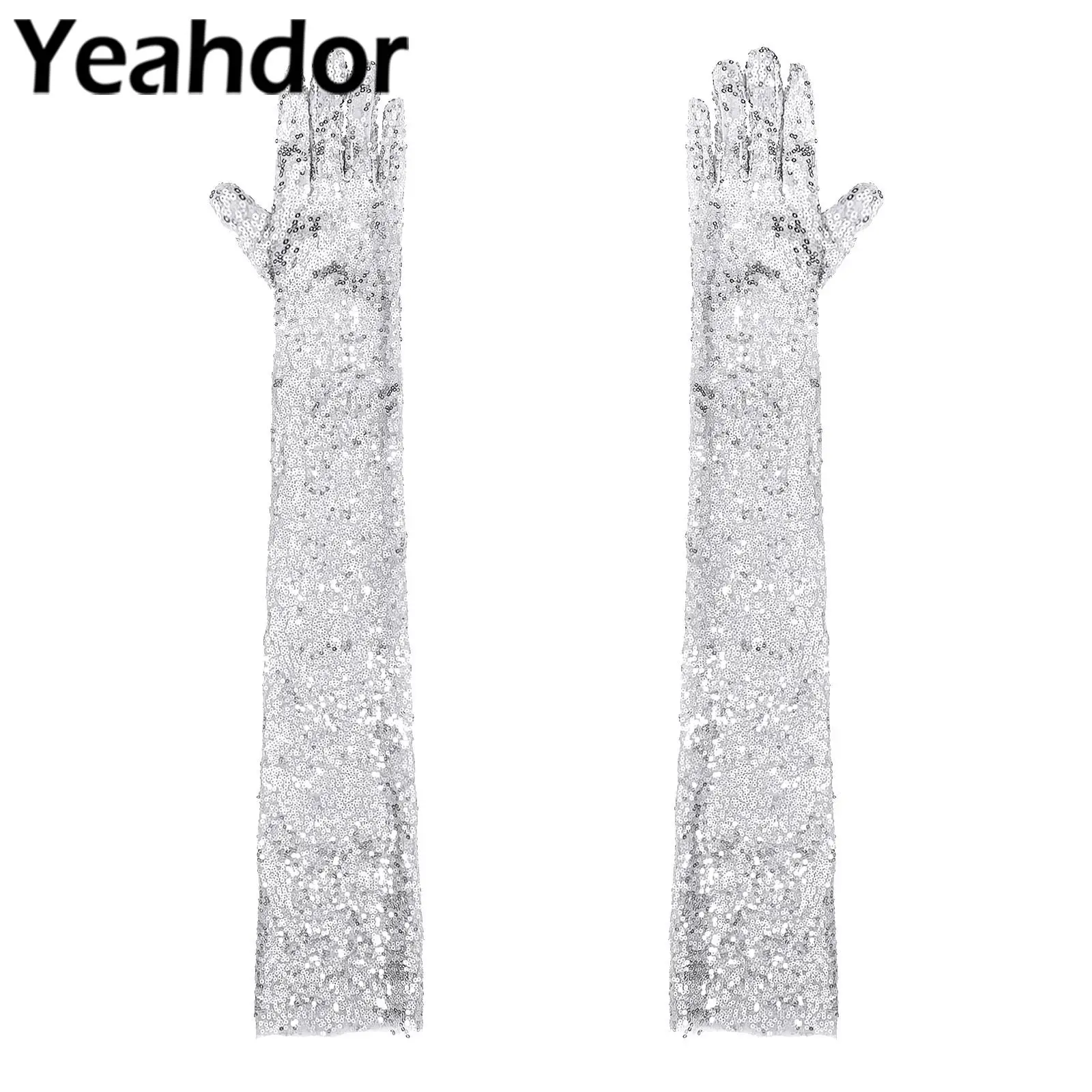 

Womens Vintage 1920s Shiny Sequins Gloves Finger Elbow Length Long Gloves for Bridal Evening Performance Costumes Acceaaories