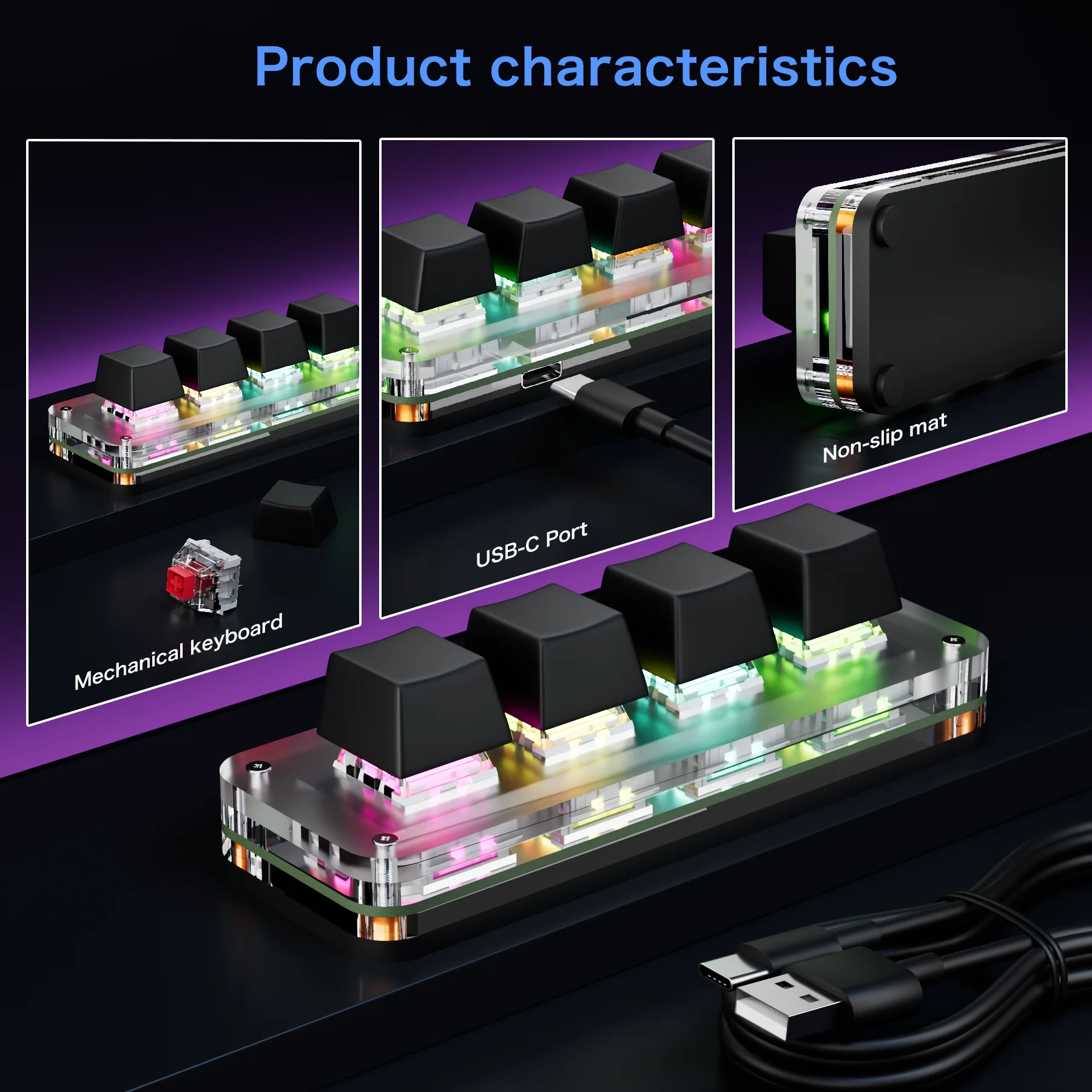 برمجة ماكرو لوحة المفاتيح الميكانيكية RGB ألعاب صغيرة مخصصة Macropad 4 مفاتيح لوحات المفاتيح ل PS نسخة لصق Hotswap لوحة المفاتيح USB السلكية #4