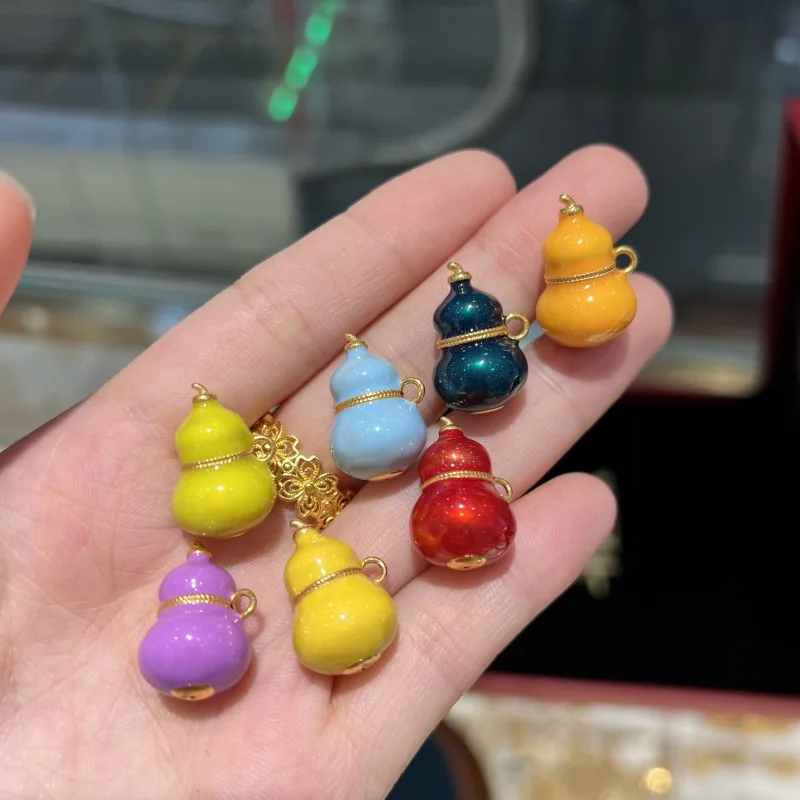 

LABB Real 18K gold gourd pendant Au750 gold enamel rainbow gourd Chinese c ouple style pendant boutique jewelry gift D0186