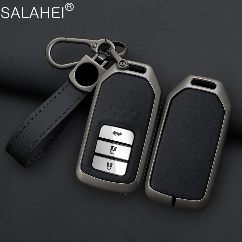 

Leather Car Remote Key Case Cover Holder Shell Fob For Honda Vezel City Civic Jazz BRV BR-V HRV Protector Keychain Accessories