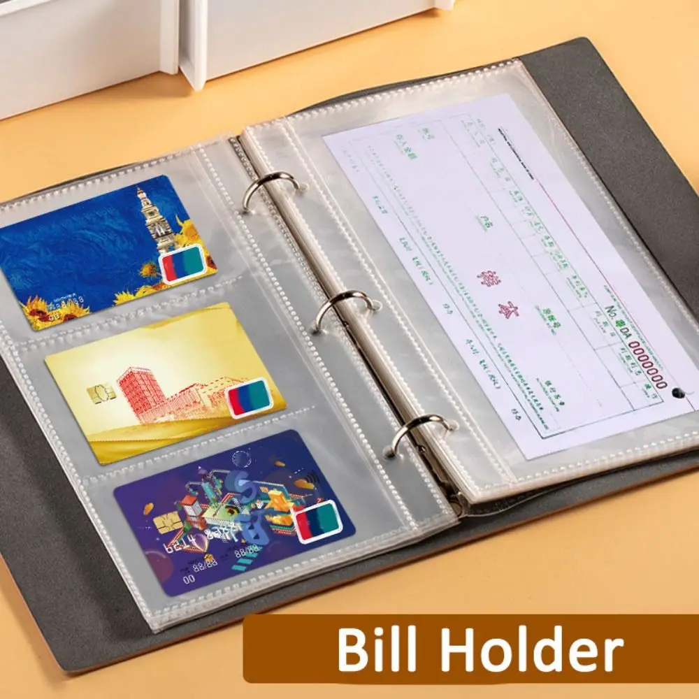 หนัง PU Bill Planner Binder หลวมโปร่งใสเงิน Budget Binder เงินสดซอง Reusable Savings Challenges Notbook