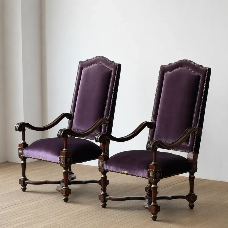 American Solid Wood High Back Single Sofa Retro Purple Flannel Armchair for Living Room Balcony Leisure Reading Chair