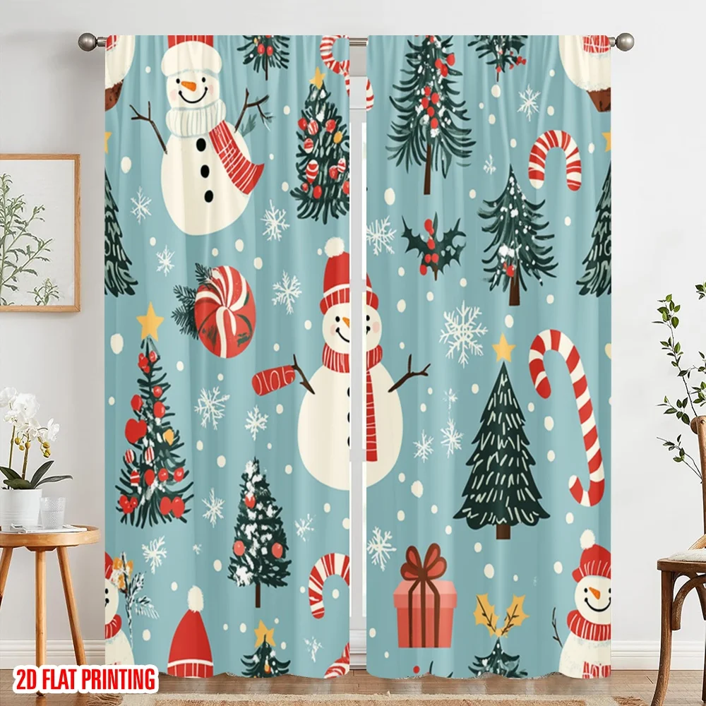 2 قطعة ، 2D الطائرة الطباعة لوحات الستار الشعبية لطيف ثلج شجرة عيد الميلاد البوليستر سهلة التركيب (بدون قضيب) ديكور المنزل