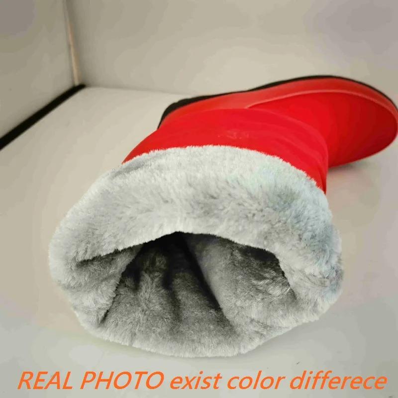 REAVE CAT Women Snow Boots Waterproof Knee High Female Booties Big Size 42 43 44 Round Toe Thick Heels 4.5cm Slip On Black Red view 3