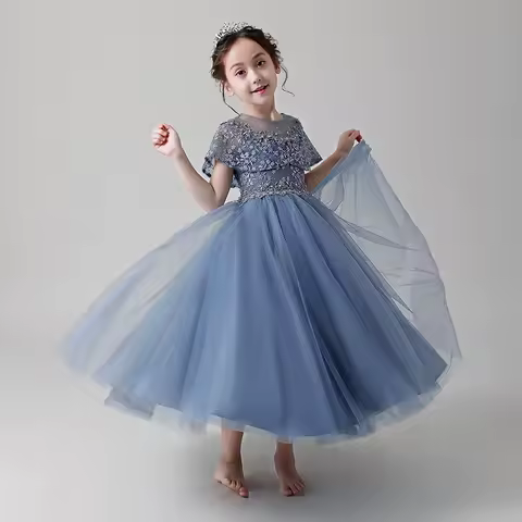 2025 Children's Dress Puffy Girl Princess Dress Party Night Long Embroidered Evening Clothes Holiday Prom Girls Dress For Eid