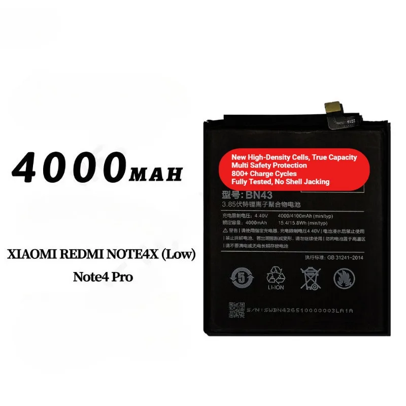 BN43 for Xiaomi Redmi Note 4X(Low)/Note 4Pro Phone Battery 0 Cycle High Capacity Battery Replacement Bateria Grade A Cell  Tools
