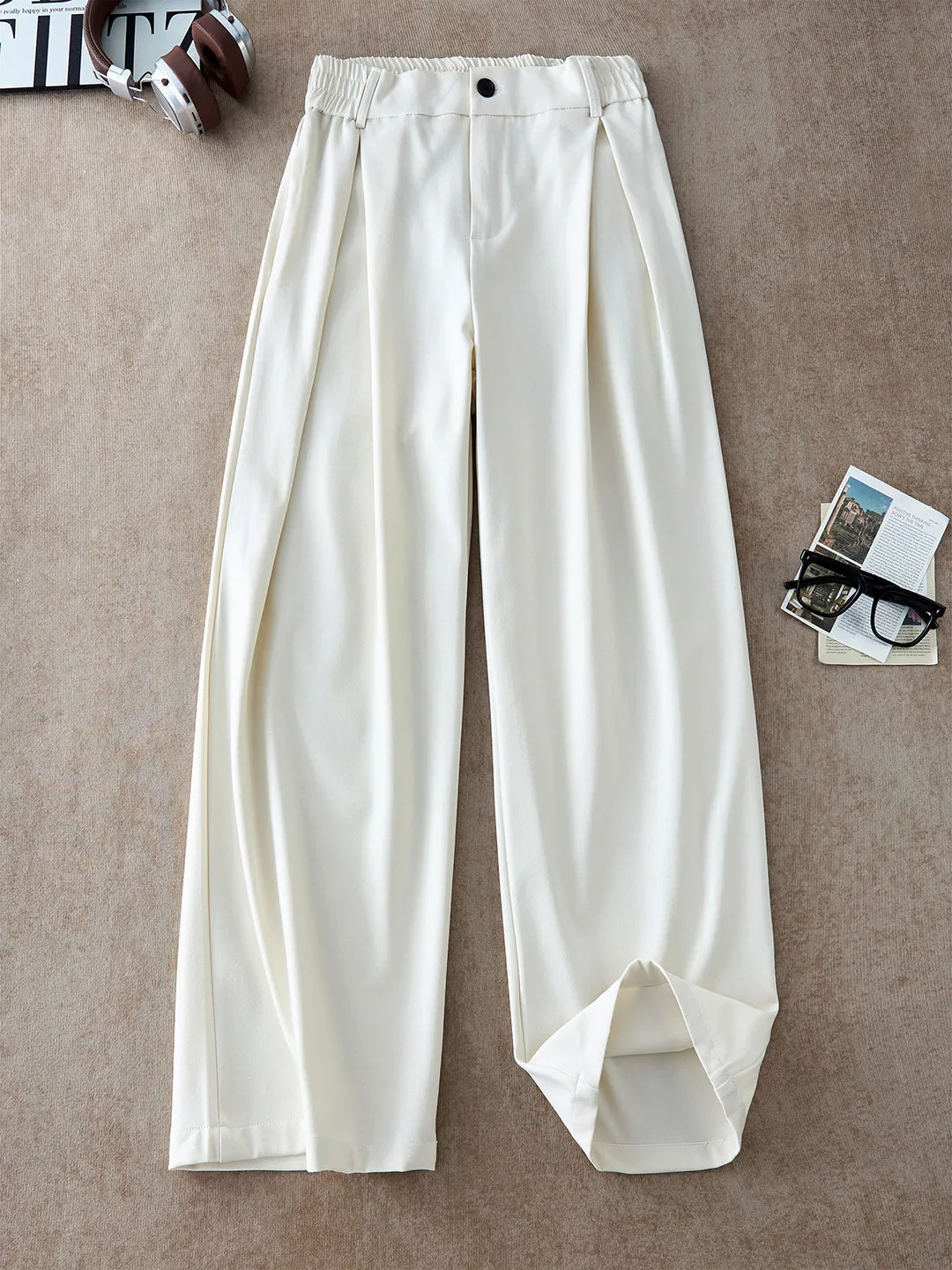 Cleanfit Ice Silk A-Line Pleated Wide Leg Pants Men Women Summer Thin Straight Cut Casual Trousers Breathable Comfortable