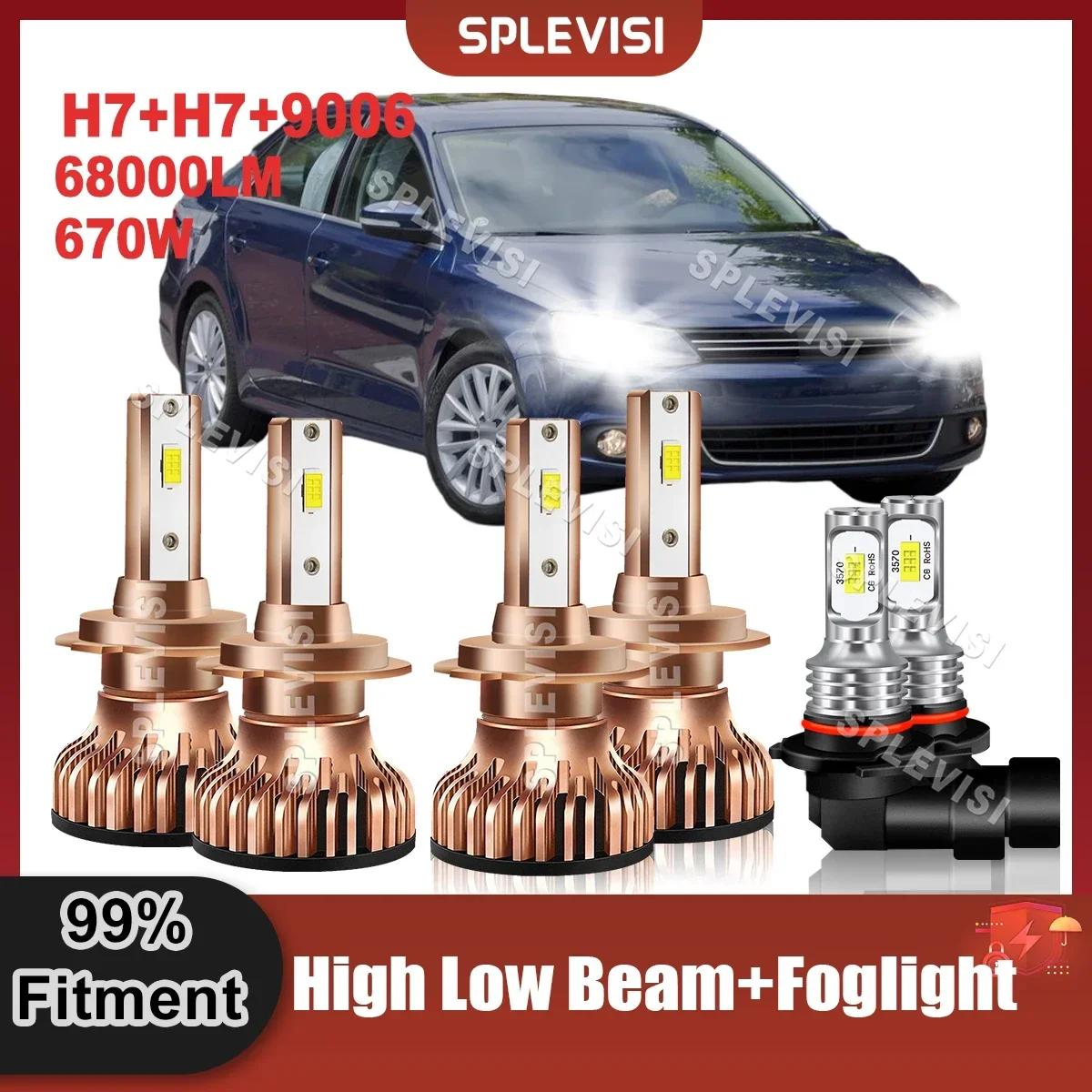 

SPLEVISI LED Headlight High Low Beam Foglight Bulbs 9V-24V For Volkswagen Jetta 2007 2008 2009 2010 2011 2012 2013 2014