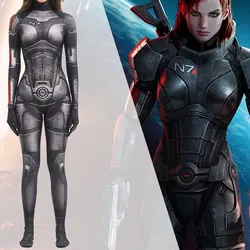 Halloween Adults Female Mass Effect Femshep N7 Armor Cosplay Costumes Superhero Zentai Suit Bodysuit Woman Party Jumpsuits
