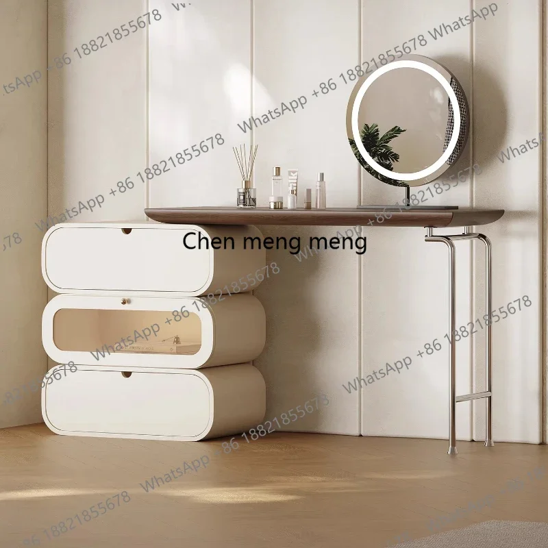 solid wood cream style Makeup vanity Multi functional bedroom Dressing table with mirror chest of drawers Designer Furniture