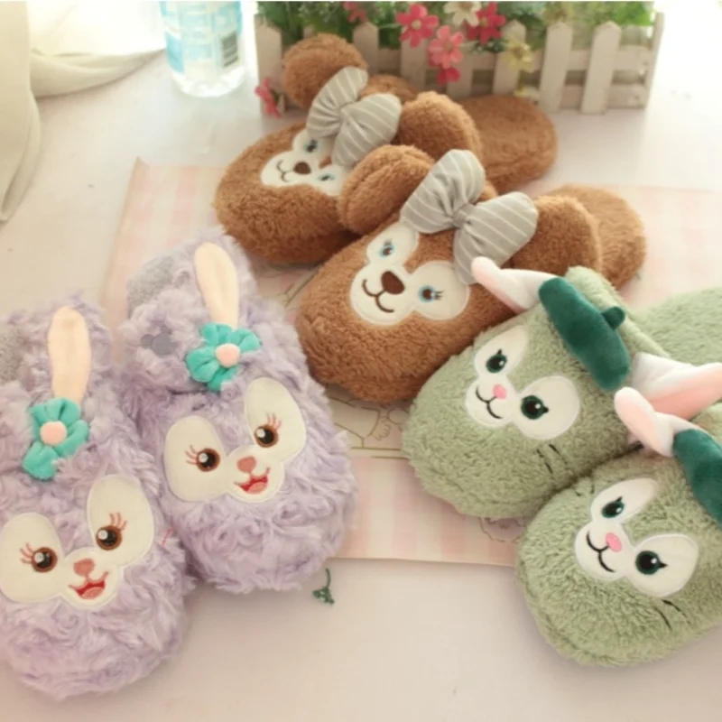 Disney Star Dailu Cartoon Anime Autumn and Winter Plush Ladies Slippers Cute Shirley Rose Indoor Non-Slip Mute Cotton Mop