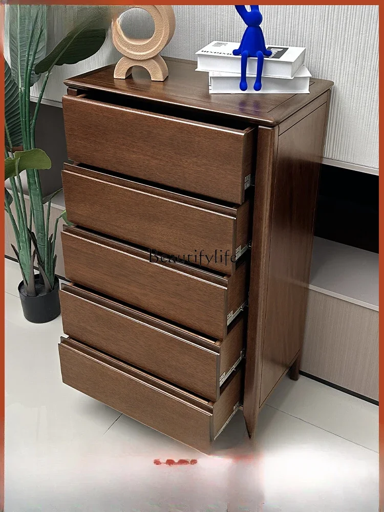 All solid wood five-bucket storage cabinet bedroom walnut living room modern simple storage drawer cabinet