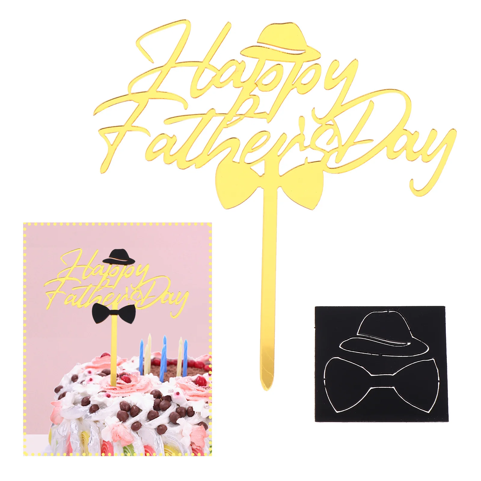 

10Pcs Cake Toppers Acrylic Birthday Party Cake Picks Golden Exquisite Father's Day Decorations Dessert Supplies