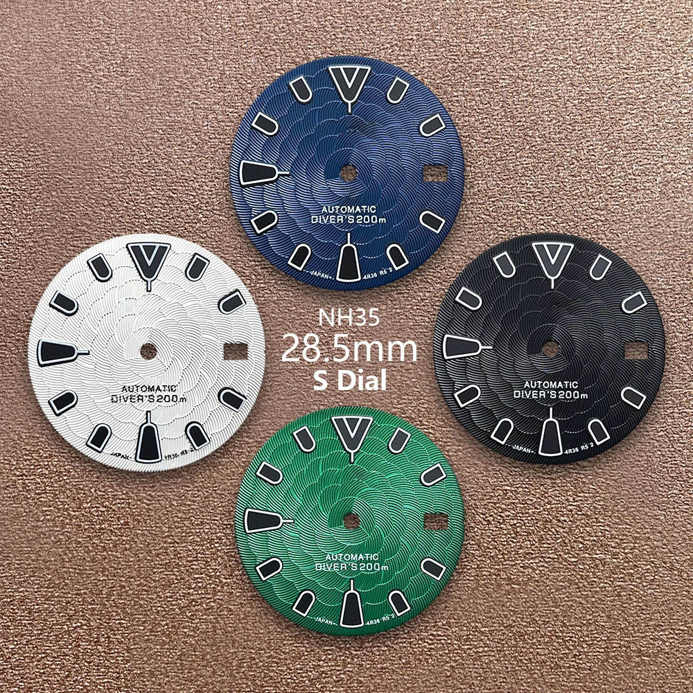 

28.5mm S Logo Lotus Flower Dial Suitable For NH35/NH36/7S/4R Movement Green Luminous Quality Watch Modification Accessories