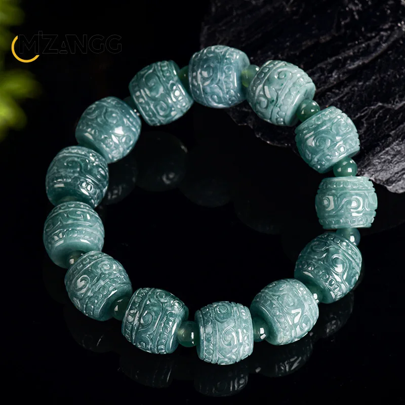 Natural Jadeite Blue Water Meander Bracelet High-end and Elegant Ice-type Jade Bracelet Men and Women Best Festival Gift
