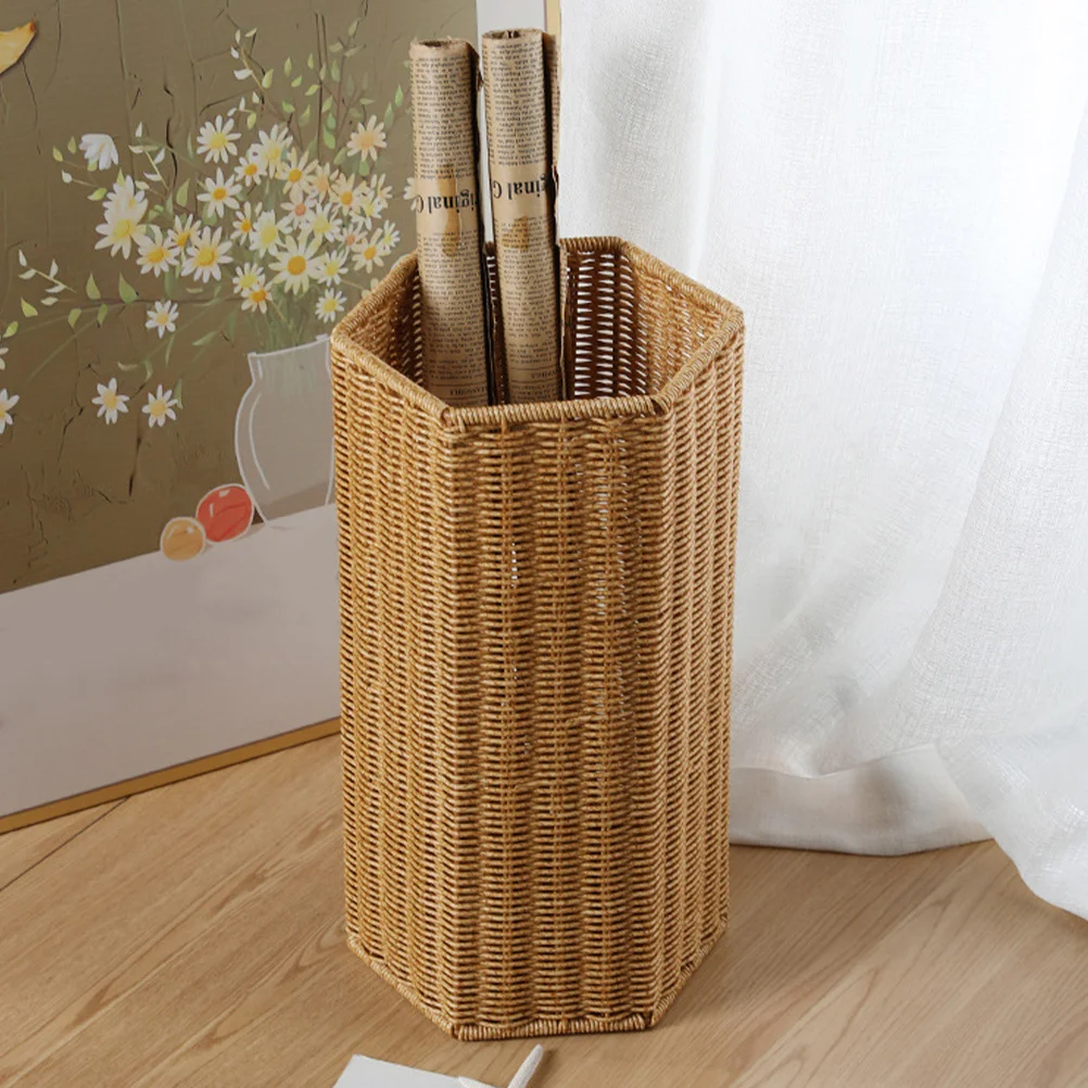 

Storage Bucket Imitation Rattan Umbrella Stand Home Basket Elderly Plant Rain Plastic Organizer for Office