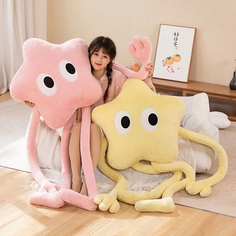 Funny Giant Long Legs Pentagon Stars Strip Throw Pillow Kawaii Pink Cherry Blossom Plush Toy Headrest Cushion Photo Ornaments