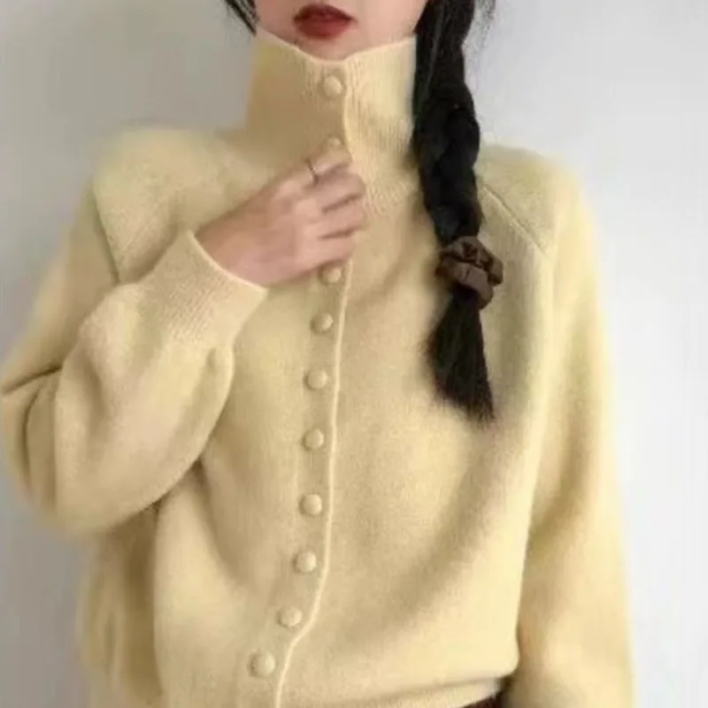 2025 Nieuwe zachte hoge hals button-down damesvest trui Koreaanse stijl Ins mode winter herfst gezellig breisel