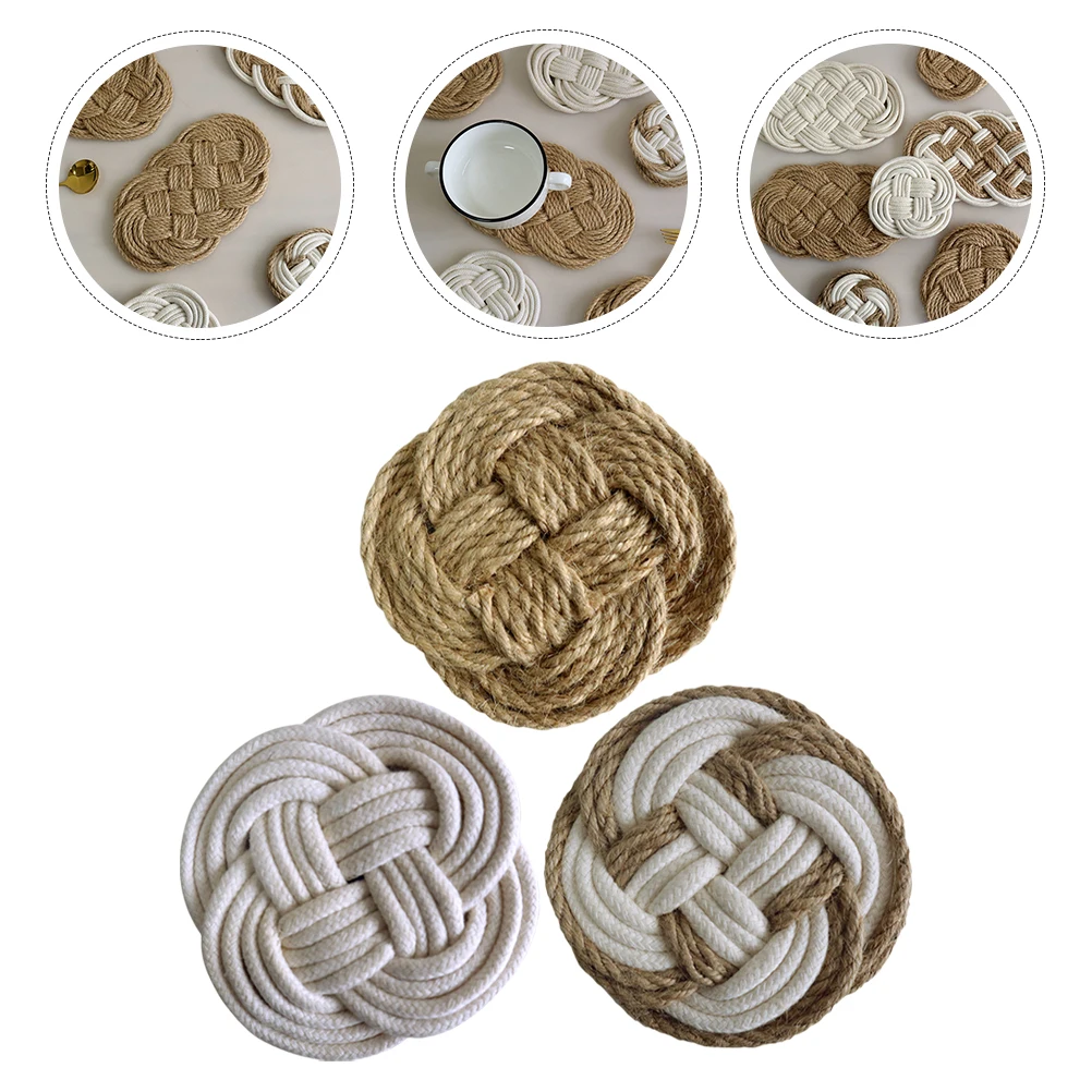 

3 Pcs Coaster Woven Tableware Pads Dining Decor Mats Protective Placemat Home Accessories Vintage Bohemian Style