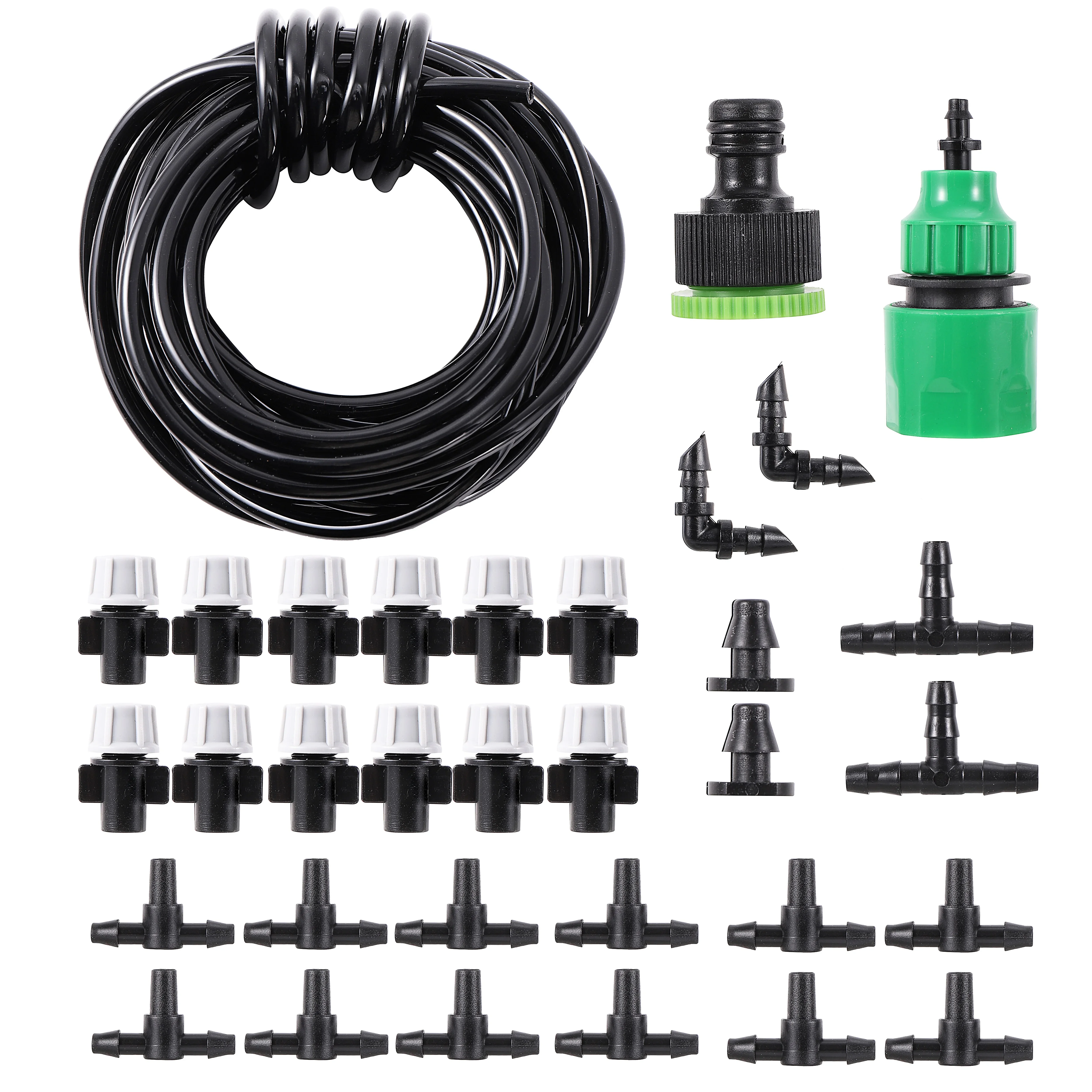 

1 Set Fog Nozzles Irrigation System Portable Misting Automatic Watering 10m Garden Hose Spray Head with 4/7mm Tee and Connector