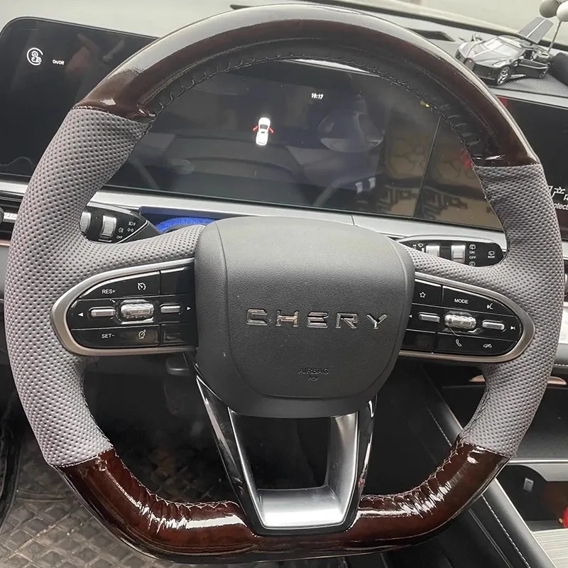 

Hand Stitched Genuine Leather Peach wood grain Car Steering Wheel Cover for Chery Arrizo 5x Tiggo 7 Plus Tiggo 8 Pro Auto Parts