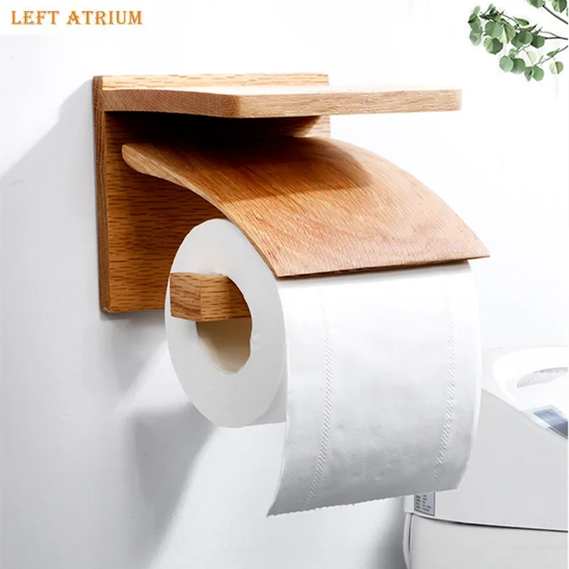 

Solid Wood Tissue Holder Toilet Paper Towel Rack Wall-mounted Toilet Roll Holder Napkin Holders Tissue Box Storage Rack Shelf