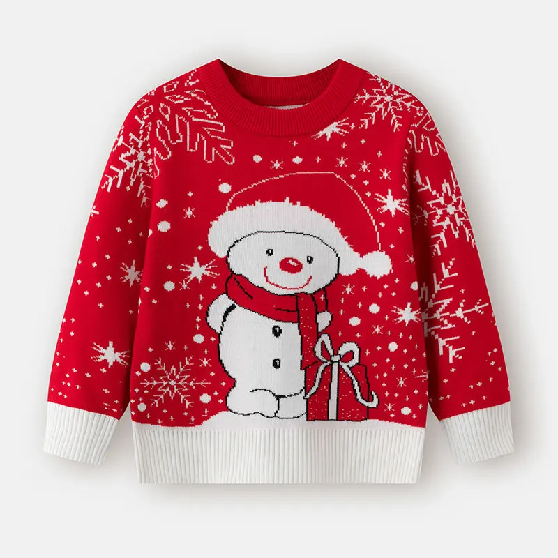 

Kids Cute Snowman Jacquard Christmas Warm Knitted Pullover Sweater Toddler Knitwear Baby Boys Girls Autumn Winter Xmas Sweaters