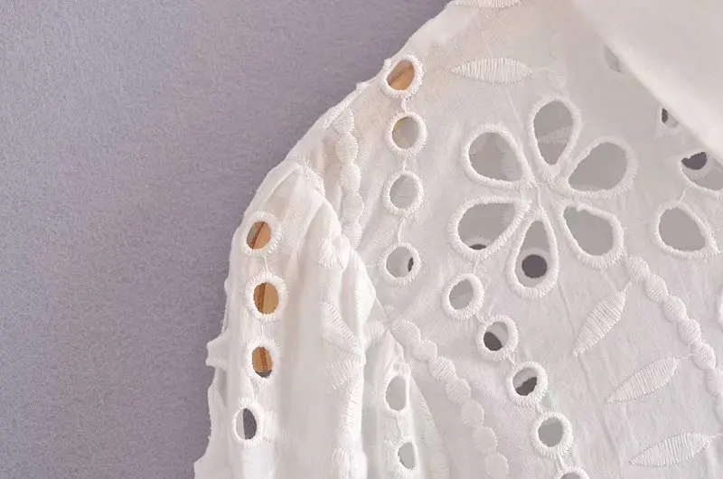 White Shirts Women Blouses Lace Hollow Out Embroidery Shirt Tops Turn Down Collar Y2k Streetwear Elegant Y2k Temperament 2025