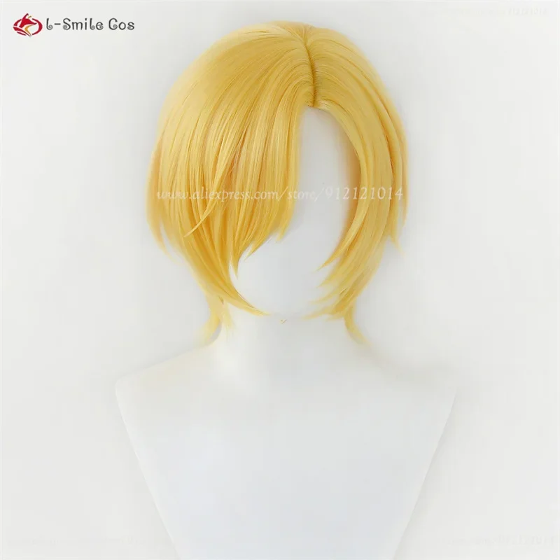 Anime Sanji Cosplay Wig Short Golden Wig Sanji Cosplay Anime Wig Heat Resistant Synthetic Hair Halloween Wigs + Wig Cap