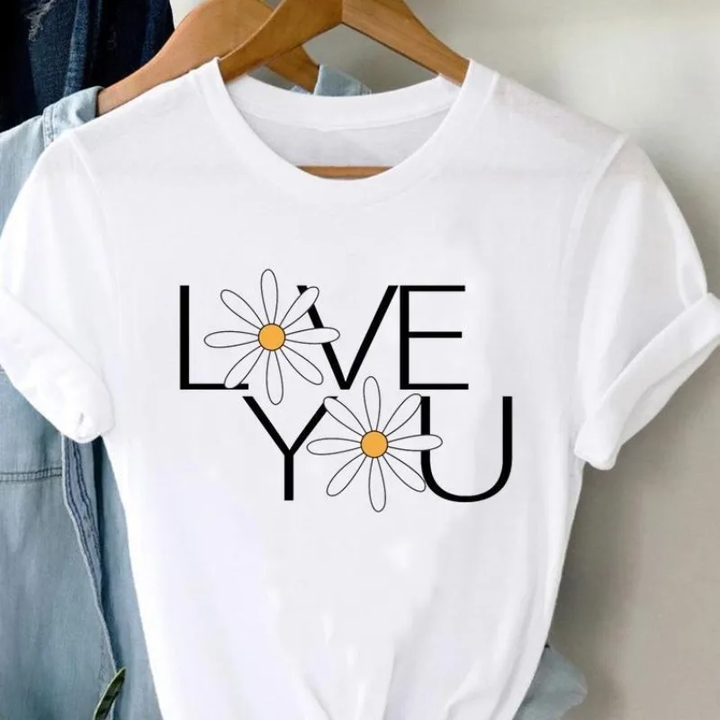 Letter Flower Printing Europe and United States Explosive Clothing Top Short-sleeved T-shirt Oversized T Shirt  Women Clothing