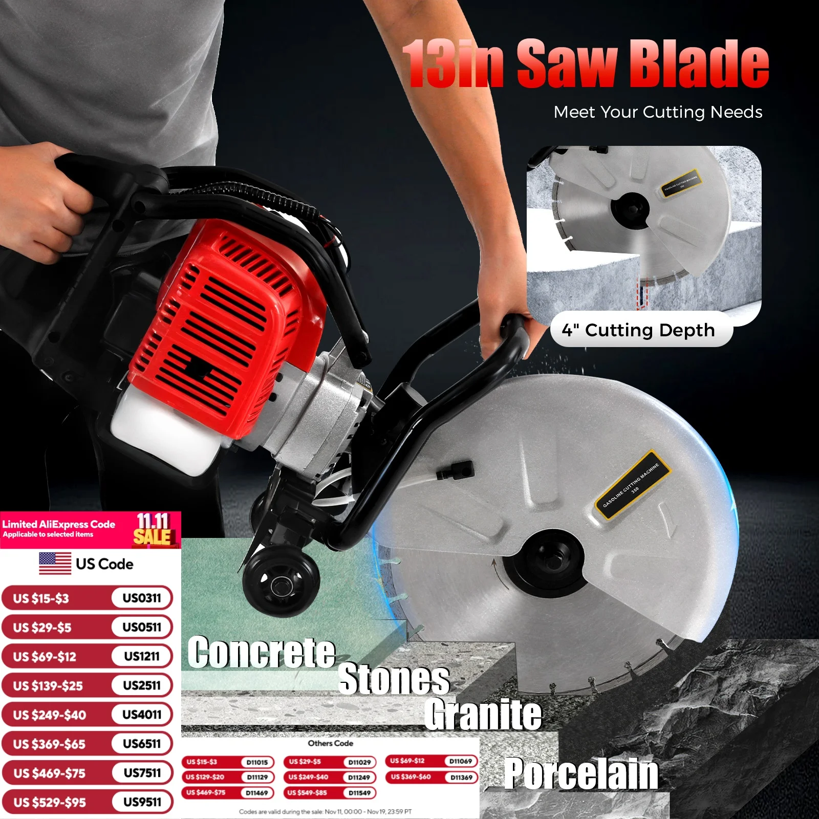 منشار قطع الخرسانة 1400 وات 52cc آلة قطع تعمل بالغاز ثنائية الأشواط أداة قطع متعددة الزوايا لقطع كتل الأسمنت والأحجار وما إلى ذلك