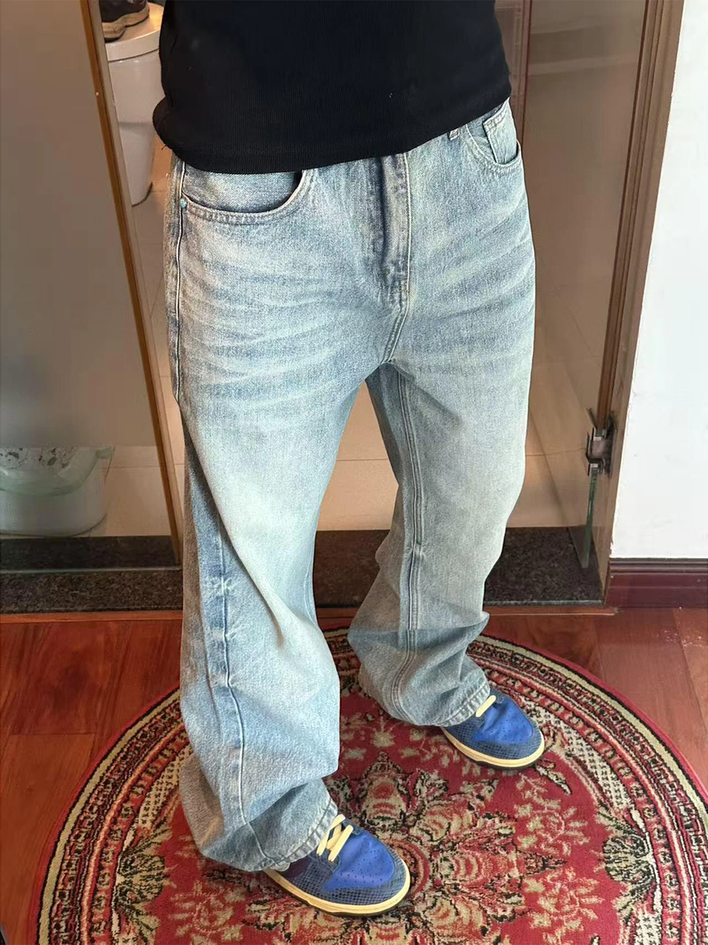 

Мужские синие джинсы Cleanfit в стиле ретро, американские, прямого кроя, слегка расклешенные, для осени, для подростков и молодых мужчин