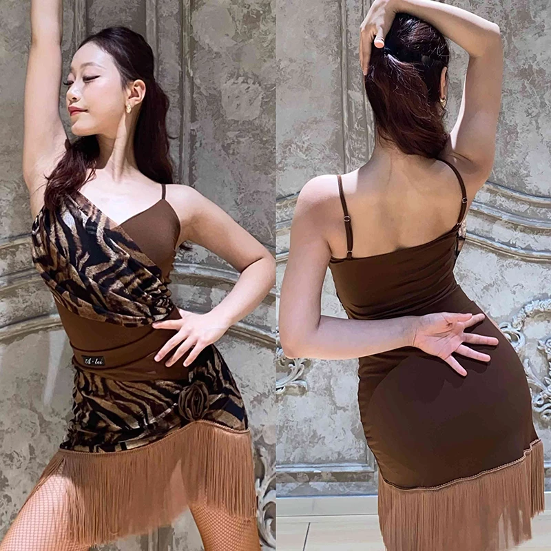 2025 여성용 라틴 댄스 대회 의상 섹시 탑 태슬 스커트 연습복 차차 룸바 탱고 라틴복 DQS20537