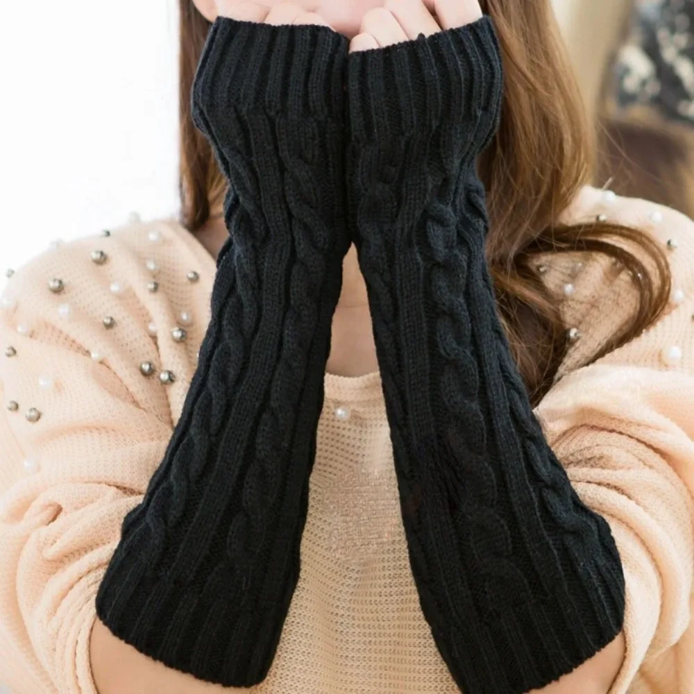 Soft Women Long Fingerless Gloves Female Glove Lolita Kawaii Mitten Winter Warmer Knitted Arm Sleeve Girls Punk Gothic Gloves