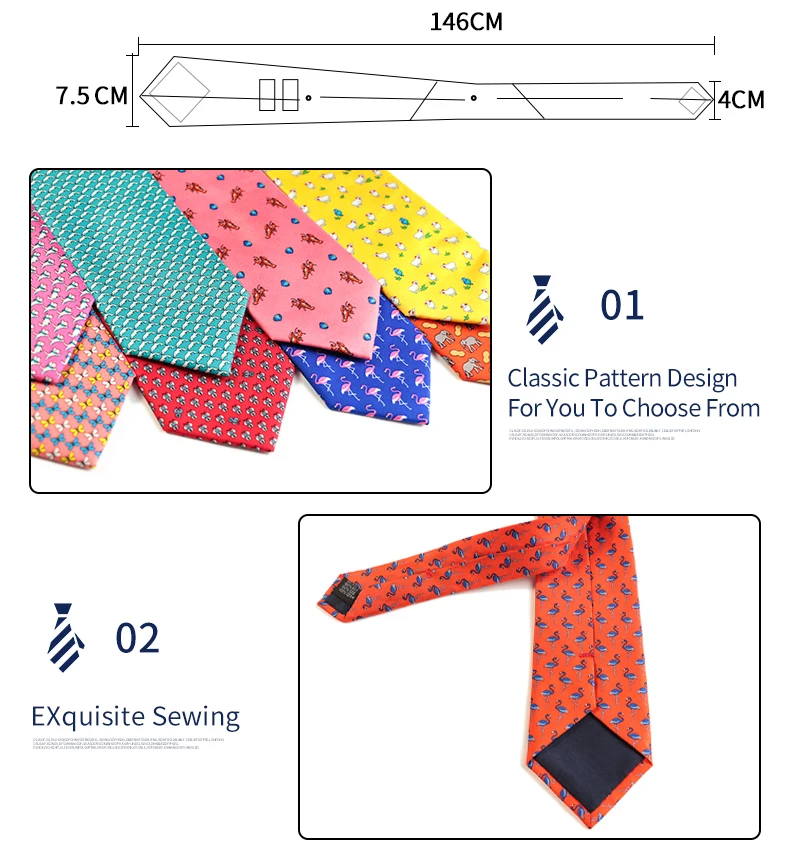Schneider Smith Neue Mode Gedruckt Tier 100% Silk Krawatten Flamingo Hund Schafe Druck Männer Anzug Freizeit Muster Silk Krawatte Krawatte – Detail 3