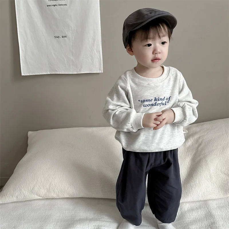 MILANCEL Autumn Baby Clothes 0-3Y Infant Girls Hoodies Boys Simple Letter Pullover Casual Top Toddler Sweatshirt