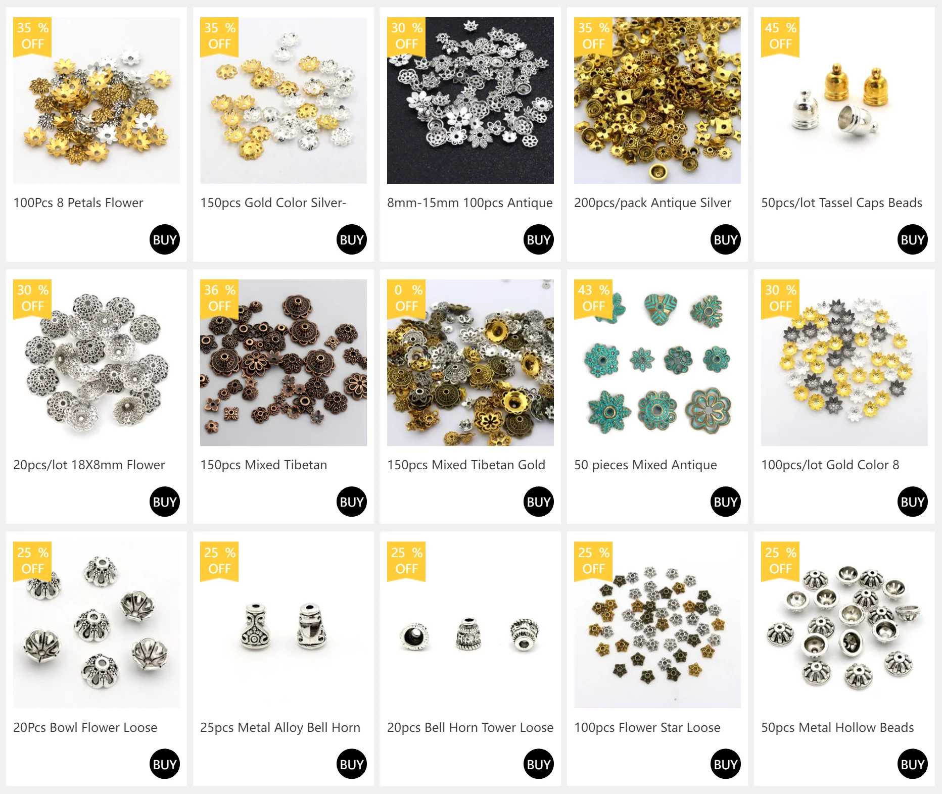 150 Stück gemischte tibetische Gold-Silber-Vintage-lose Spacer-Metallperlenkappen für Schmuckherstellung, DIY-Zubehör, Großhandelsversorgung – Detail 1