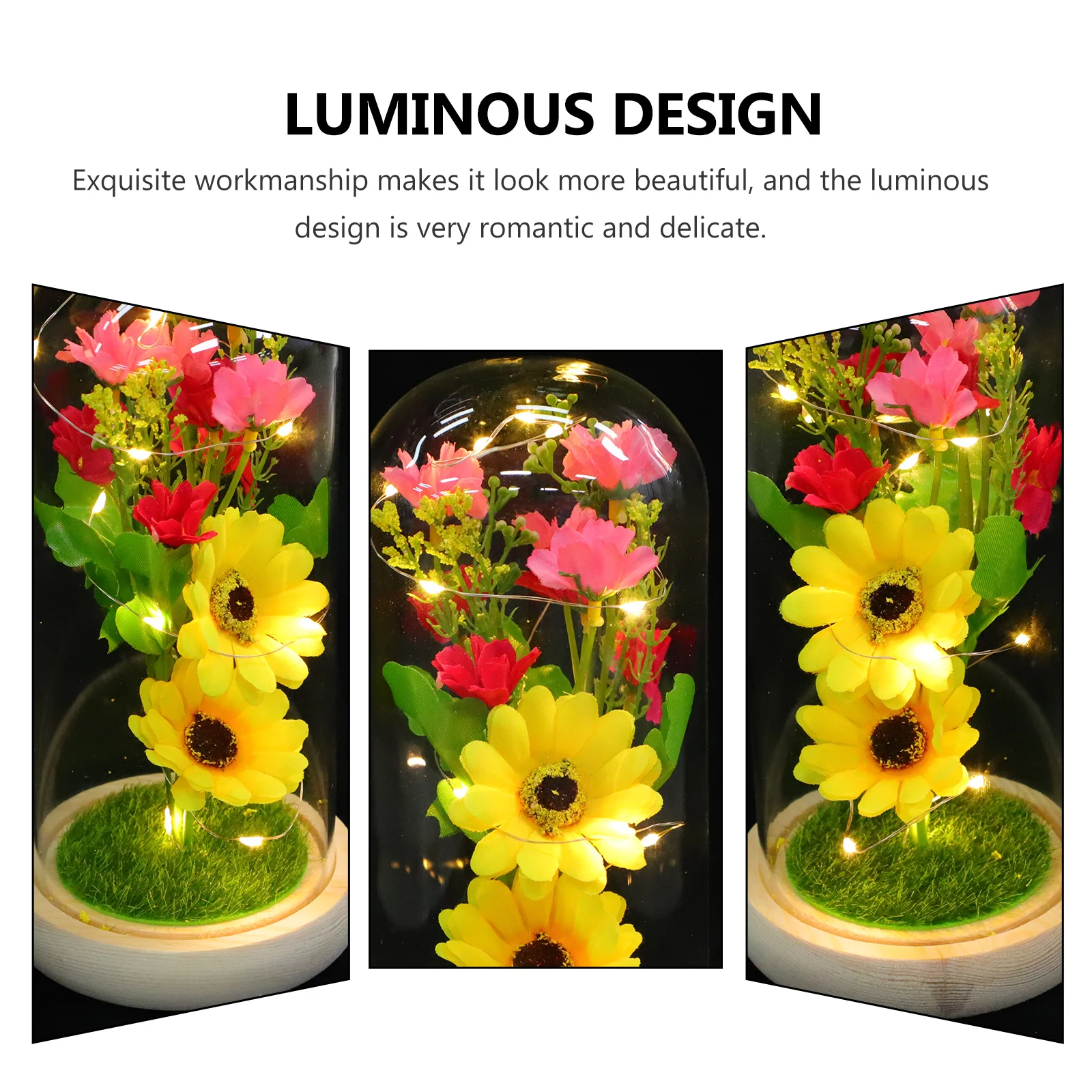 1 قطعة عباد الشمس Led ضوء الليل رومانسية زهرة ديكور هدية عيد الحب محاكاة زهرة زجاج قبة سطح المكتب ديكور المنزل