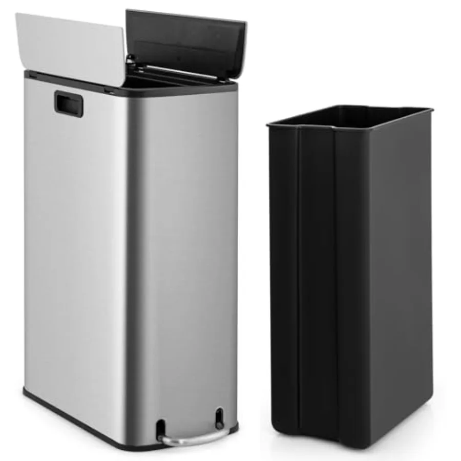 

Мусорное ведро из нержавеющей стали на 12 галлонов с педалью и съемным внутренним ведром для кухни, гостиной, ванной, офиса, тонкий дизайн