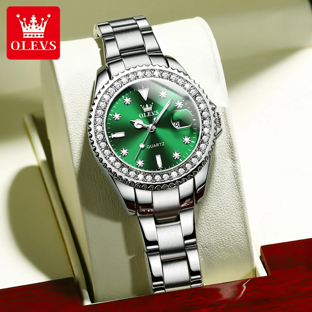 

OLEVS Original Certified Brand Lady watches Fashion Luxury Quartz Wristwatch Waterproof Diamond Inlay Luminous Stainless Steel