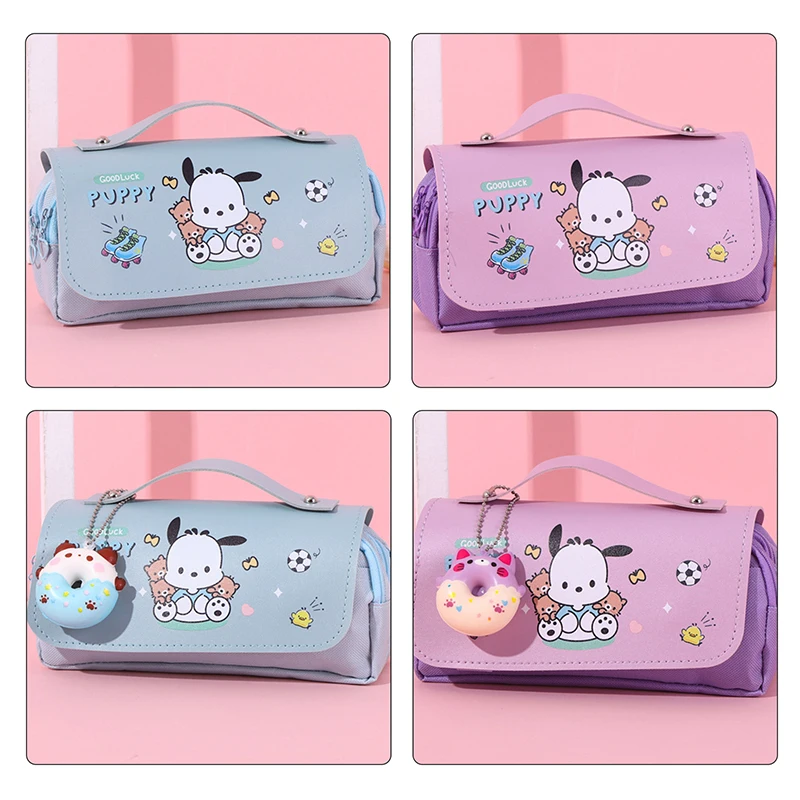 Kawaii Grande Capacidade Lápis Case, Multifuncional Kt Cat Pochacco Kuromi Bag, Bonito Material Escolar, Papelaria Presentes