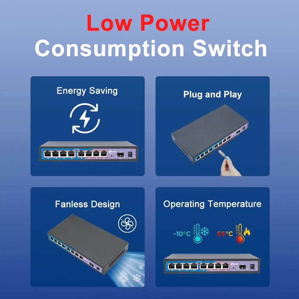 KuWFi 4 8-портовый 2,5G Ethernet-коммутатор POE/без POE-коммутатора с сетевым коммутатором SFP 1*10G VLAN для IP-камеры/безопасности видеонаблюдения