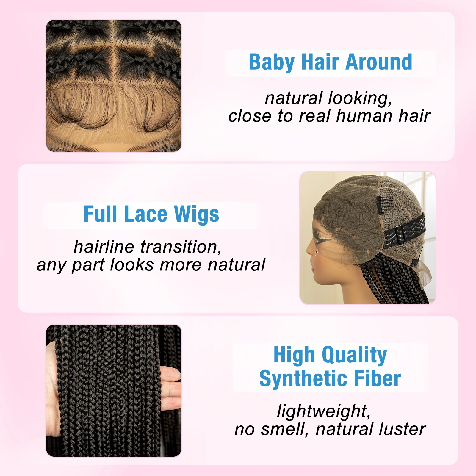 Synthetic Full Lace Knotless Box Braided Wigs for Black Women 36 Inches Lace Frontal Twist Braiding Wig with Baby Hair