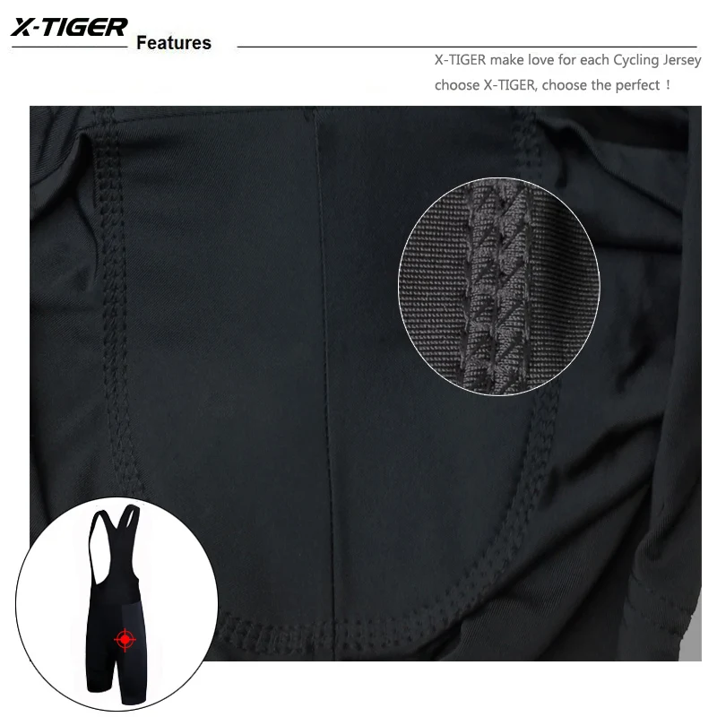 X-TIGER Radsport Lätzchen Shorts Fahrrad 5d Gel gepolstert Pro Lycra MTB Fahrrad Shorts atmungsaktive Mann Mountainbike Shorts – Detail 10